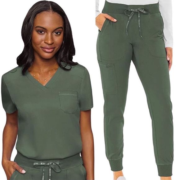 "Med Couture" Pants - 3 Piece Olive Scrub Set Sz Small
